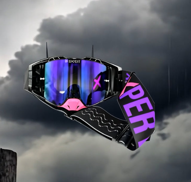 (C)- Elite Goggles Pink Nose Guard /Black Frame. Purple Lens